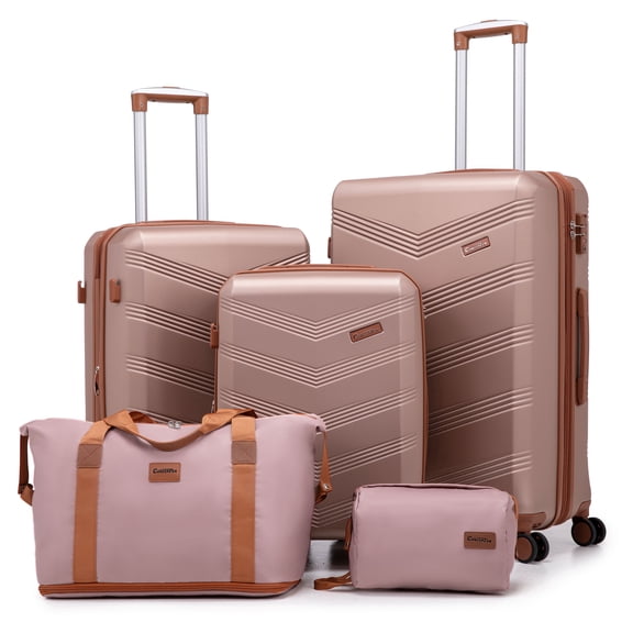 CONCEPZEN 5-Piece Expandable Hardshell Luggage Set with Spinner Wheels TSA Approved Carry On 20-Inch & Checked 24/28-Inch Lightweight Suitcases Suitable for Business and Family Travel