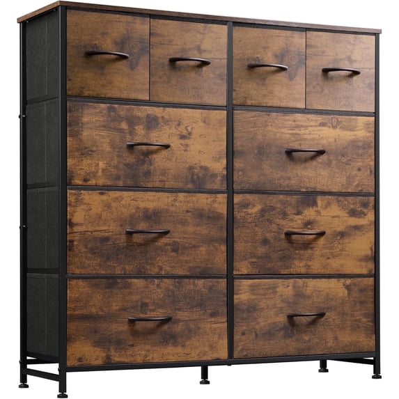 CONCETTA 10-Drawer Fabric Dresser, Large Storage Tower for Bedroom, Closet, Living Room, Rustic Brown