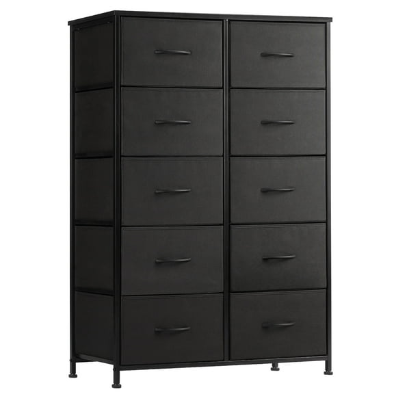 CONCETTA 10-Drawer Fabric Storage Cabinet for Adults, Organizer Furniture for Living Room, Office, Kitchen, Hallway, Black