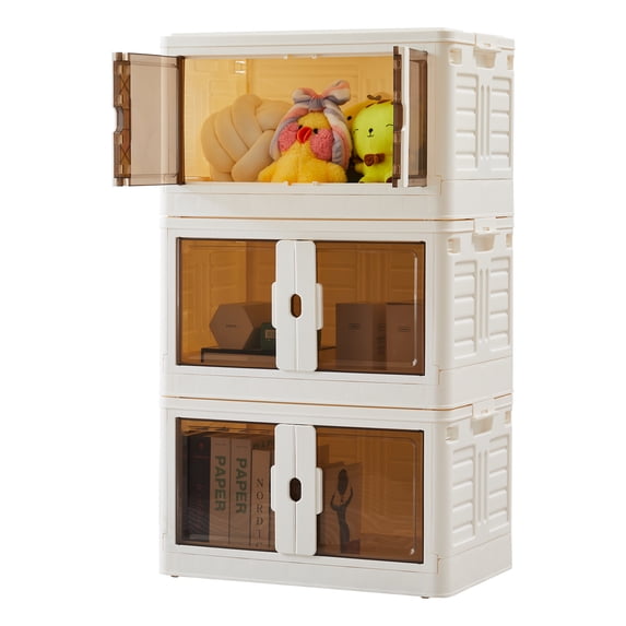 CONCETTA Foldable Storage Bin, Large, Plastic,Bedroom, Storage Bins, 3 Count, 3 Pack, White