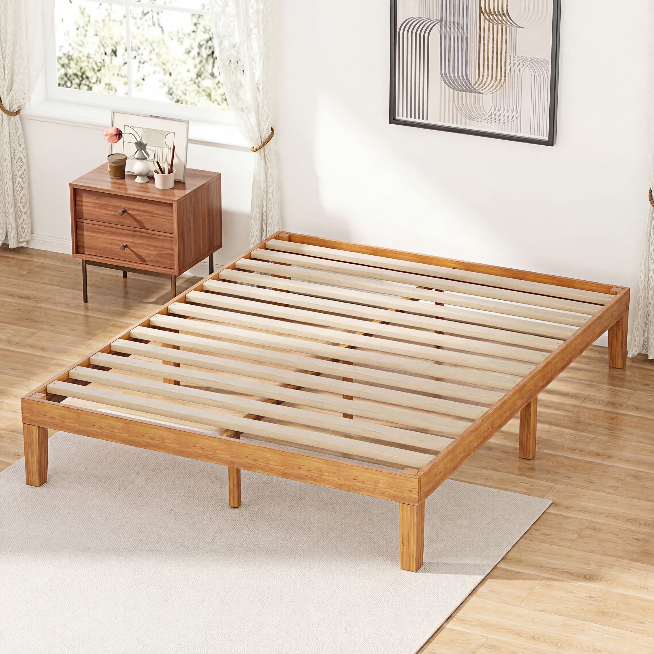 CONCETTA 12 inch King Natural Pine Platform Bed Frame, Wood Slat Support, 1000 lbs Capacity, No Box Spring Needed