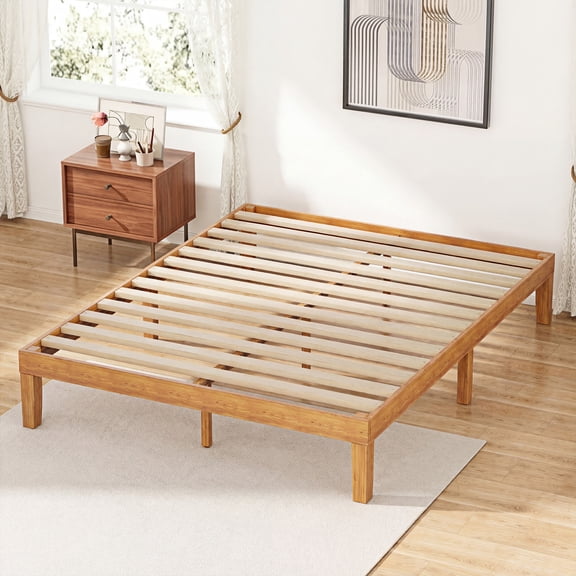 CONCETTA 12 inch King Natural Pine Platform Bed Frame, Wood Slat Support, 1000 lbs Capacity, No Box Spring Needed