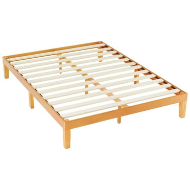 CONCETTA 12 inch Queen Natural Pine Platform Bed Frame, Wood Slat Support, No Box Spring Required