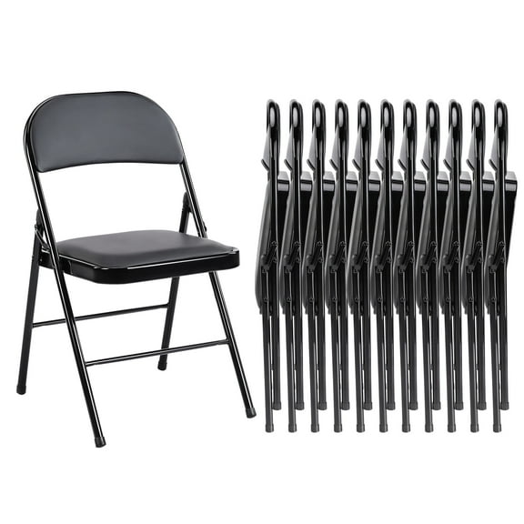 CONCETTA 12 Pack Folding Chair, Indoor Outdoor Portable Stackable Commercial Leather Padded Seat for Home, Office, Party, Black