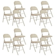 CONCETTA 12 Pack Folding Chair, Indoor Outdoor Portable Stackable Commercial Leather Padded Seat for Home, Office, Party, Kahki
