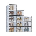 thumbnail image 1 of CONCETTA 12-Pack Shoe Box Organizer for up to US Size 9, Stackable Plastic Storage Rack for Closet Hallway Bedroom, Black, 1 of 8