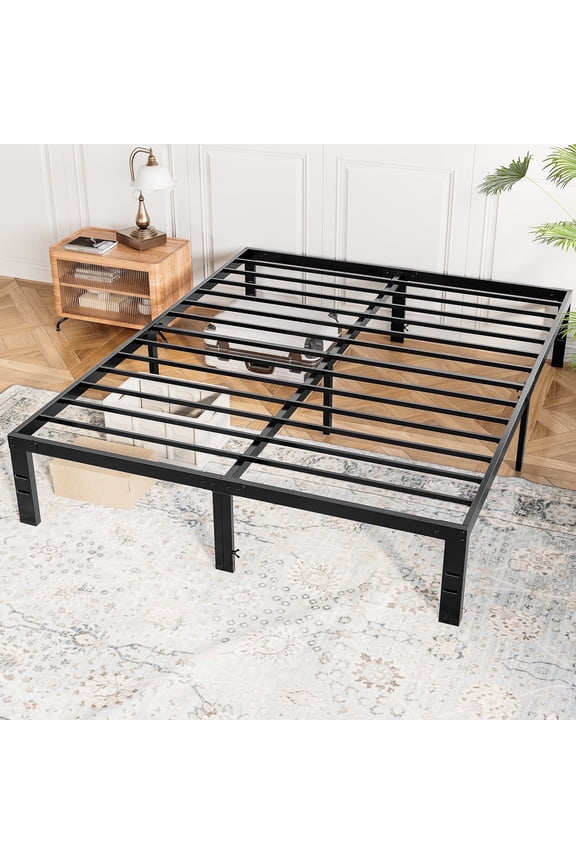 14" Full Bed Frame, Heavy Duty Metal Platform Bed Frame with Underbed Storage for Bedroom, No Box Spring Required, Black