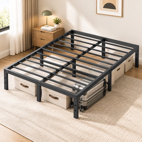 CONCETTA 14" Full Bed Frame, Heavy Duty Metal Platform Bed Frame with Underbed Storage for Bedroom, No Box Spring Required, Black