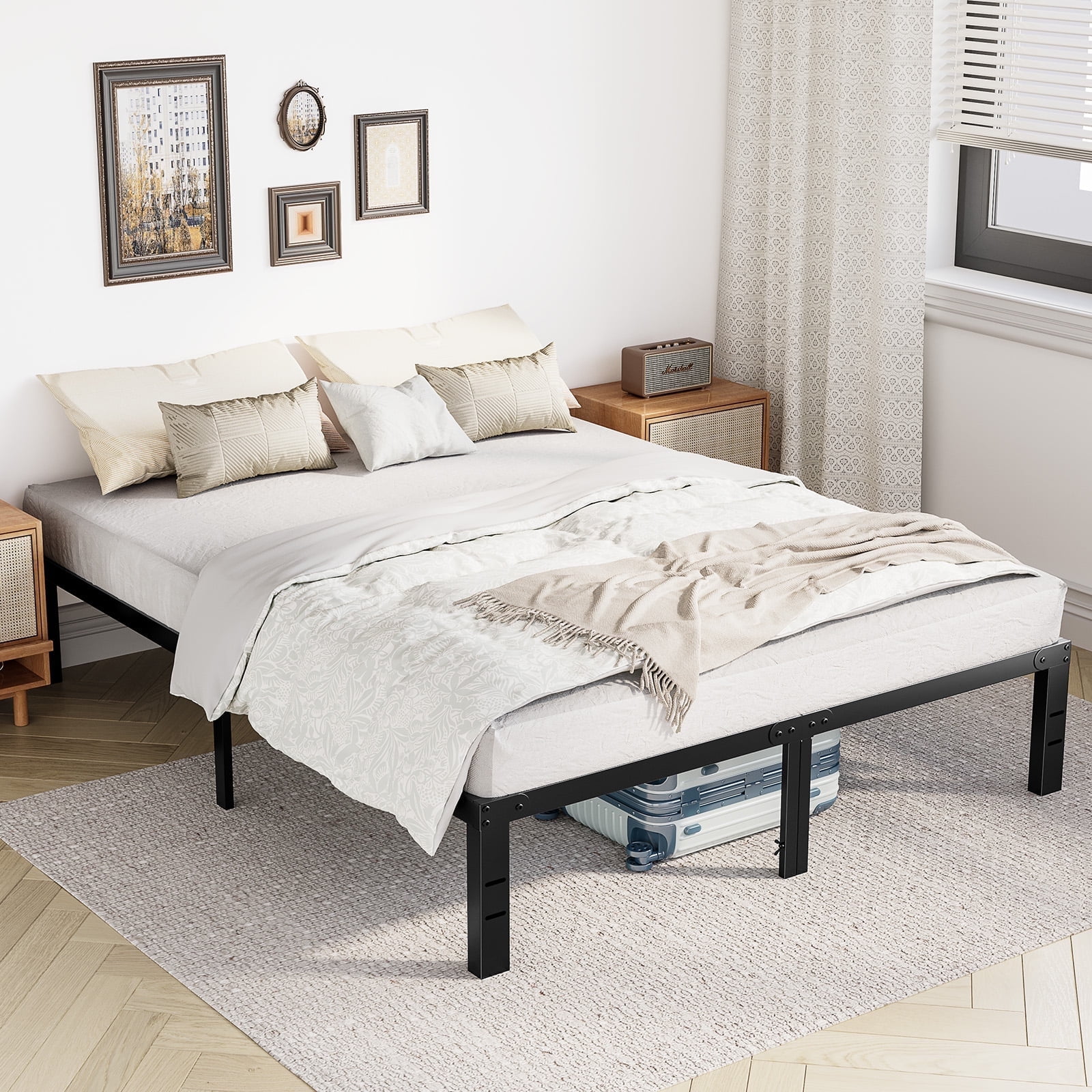 CONCETTA 14" Heavy Duty Metal Bed Frame with Underbed Storage, No Box Spring Needed, Sturdy Support for King Size Mattress