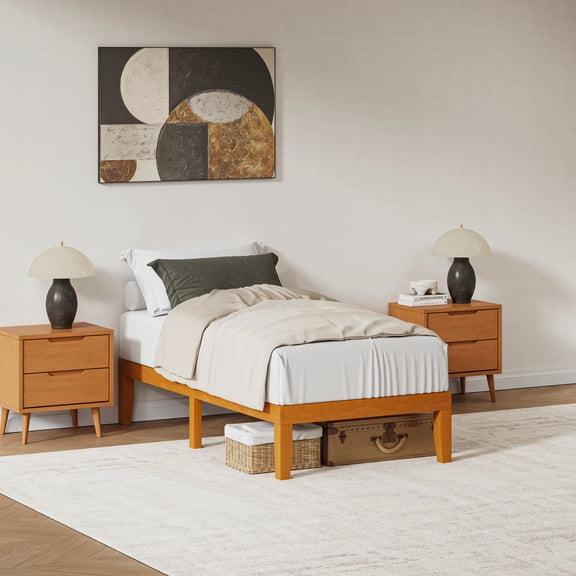 CONCETTA 14 Inch Twin Natural Pine Platform Bed Frame, Wood Slat Support, No Box Spring Needed