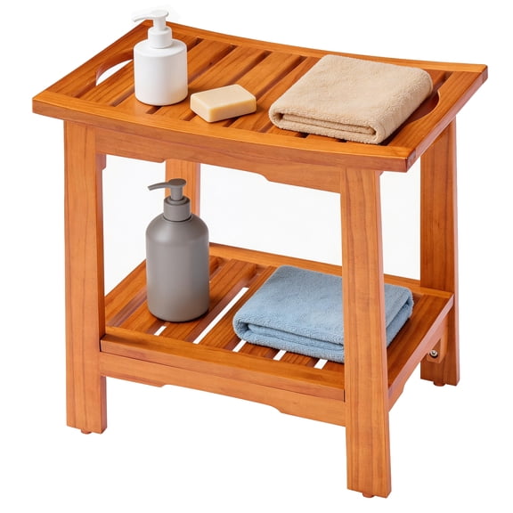 CONCETTA 18" Teak Shower Bench, Bathroom Spa Stool for Small Bathrooms Tub Outdoor Use, Non-Slip Adjustable Seat for Seniors