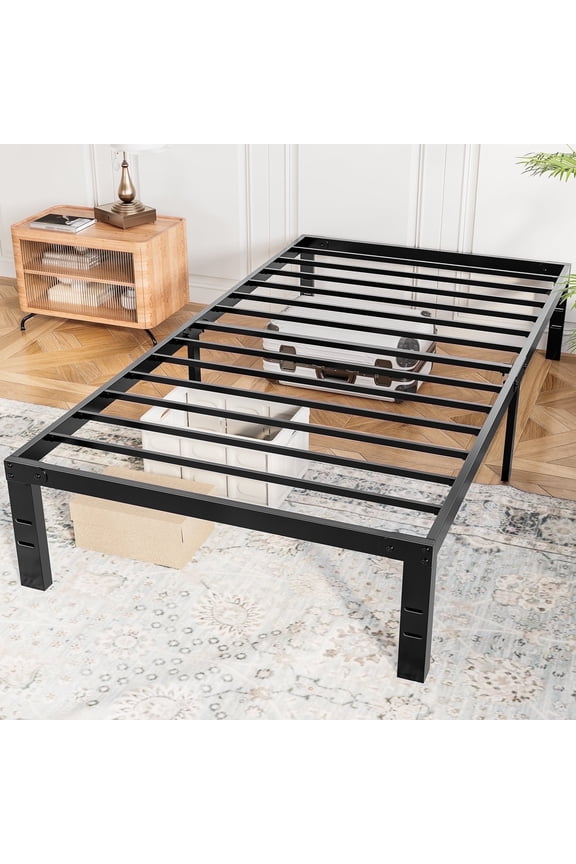 14" Twin Bed Frame, Heavy Duty Metal Platform Bed Frame with Underbed Storage for Bedroom, No Box Spring Required, Black