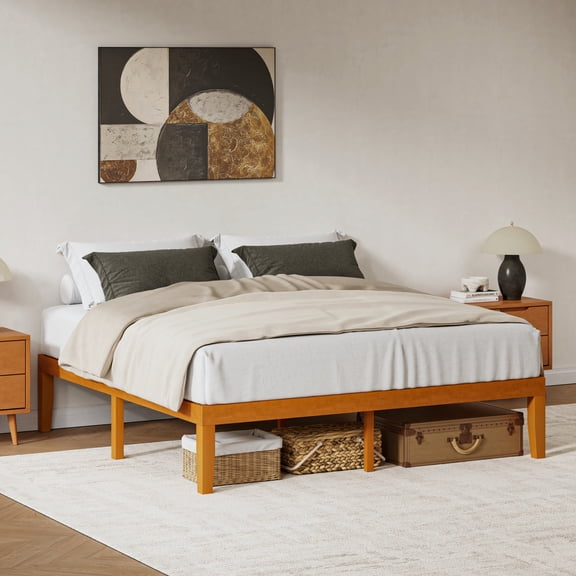 CONCETTA 16 Inch King Natural Pine Platform Bed Frame, Wood Slat Support, No Box Spring Needed