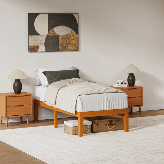 CONCETTA 16 Inch Twin Natural Pine Platform Bed Frame, Wood Slat Support, No Box Spring Needed