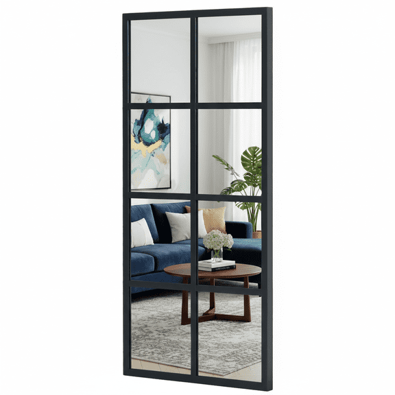 CONCETTA 16" x 32" Wall Mirror, Window Decoration, Metal Framed Wall-Mounted for Bedroom, Living Room, Entryway, Black