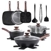 CONCETTA 17-Piece Non-Stick Cookware Set, Non-Toxic Kitchen Cooking Set, With Heat-Resistant Handles, Gift for Mother's