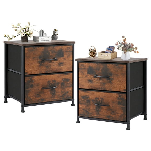 CONCETTA 2-Piece Fabric Dresser Set with Adjustable Feet, 20 inch Rust Nightstand & Drawers for Adult Bedroom, Rust Brown