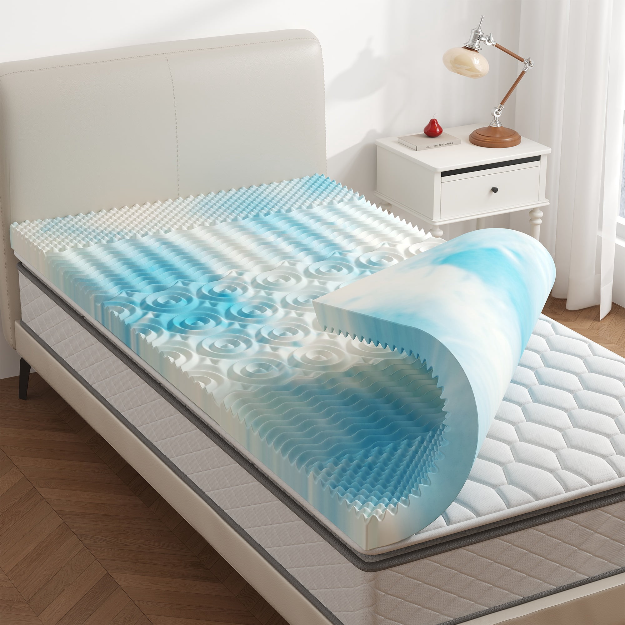 CONCETTA 2 inch 5-Zone Twin Size Egg Crate Foam Mattress Topper, Lavender Cooling Gel Infused Bed Pad for Back Pain, CertiPUR-US and Oeko-TEX Certified