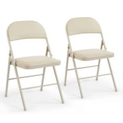 CONCETTA 2 Pack Folding Chair, Indoor Outdoor Portable Stackable Commercial Leather Padded Seat for Home, Office, Party, Kahki