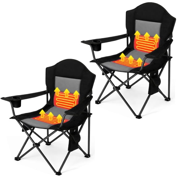 CONCETTA 2 Pack Heated Camping Chairs, Folding High Back Padded Chairs, 3-Level Seat & Backrest Heating, 330 lbs, USB Powered,Black Gray