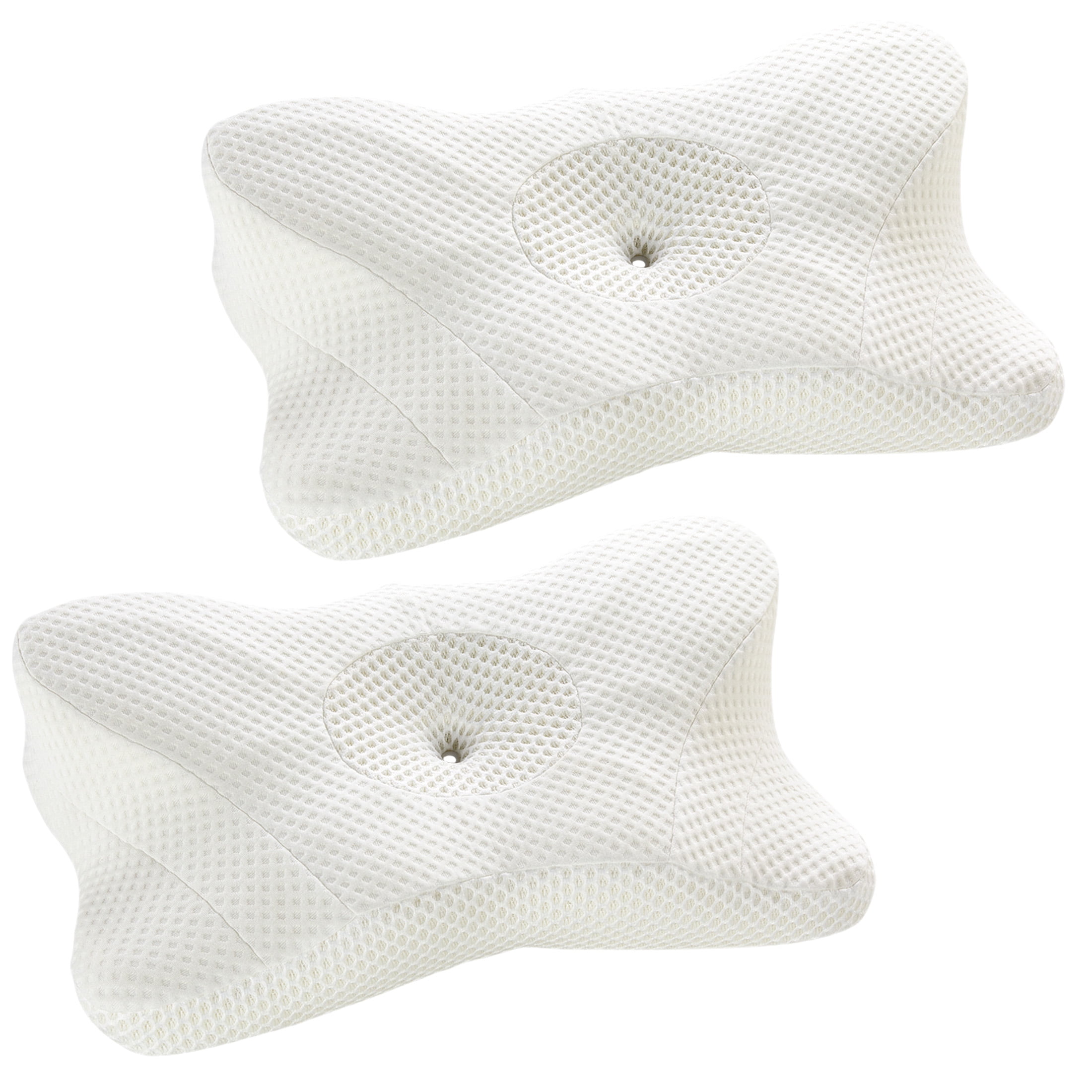 CONCETTA 2 Pack Queen Size Memory Foam Pillows, Ergonomic Contoured Support for Side Back and Stomach Sleepers，White