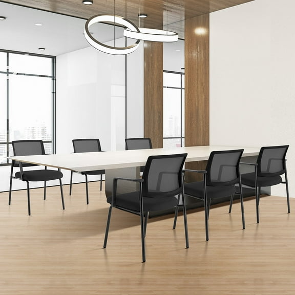 CONCETTA 2 Pack Stacking Reception Office Chair, Mesh Back with Fixed Armrest, Padded Cushion,Black