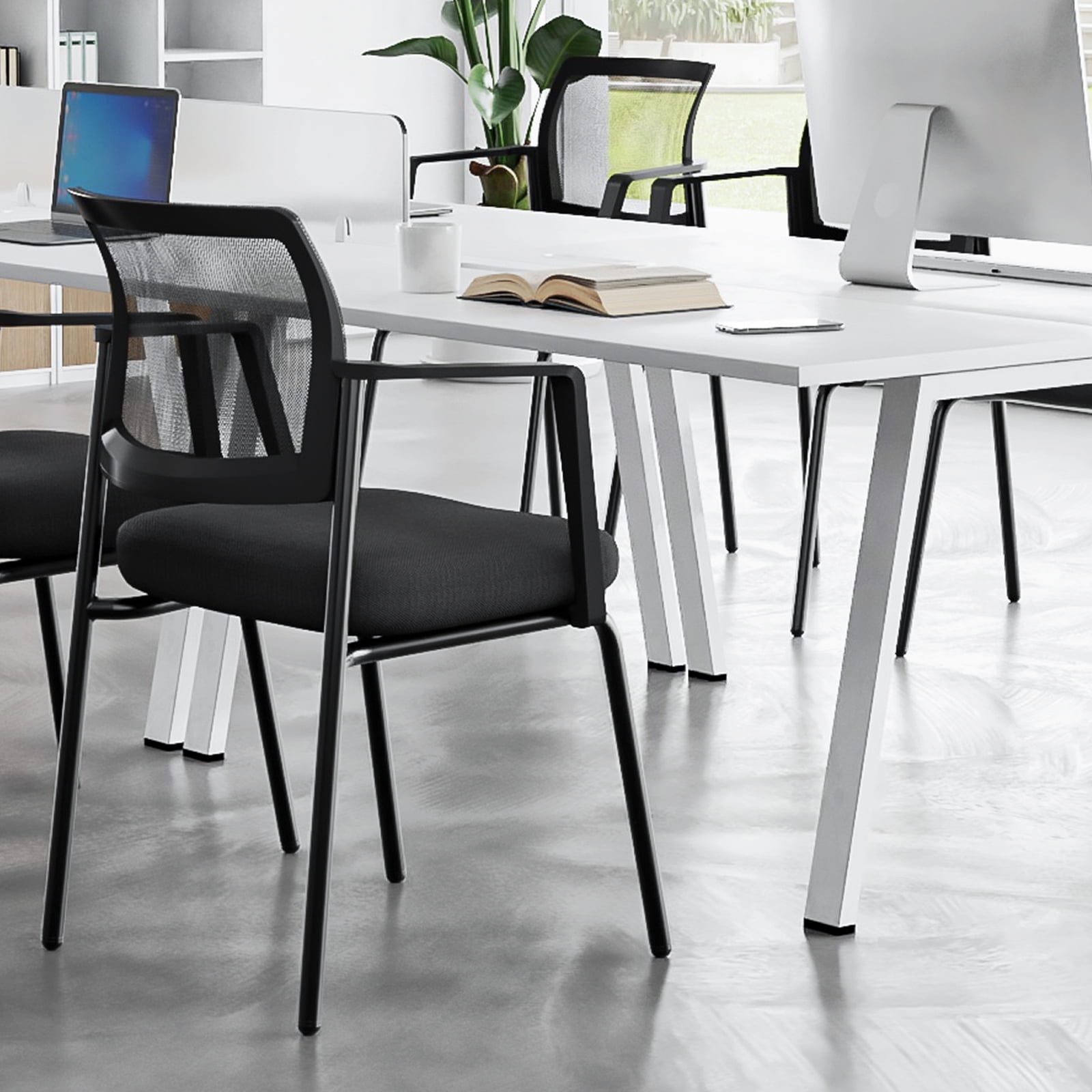 CONCETTA 2 Pcs Stackable Arm Chair with Mesh Back and Upholstered ...