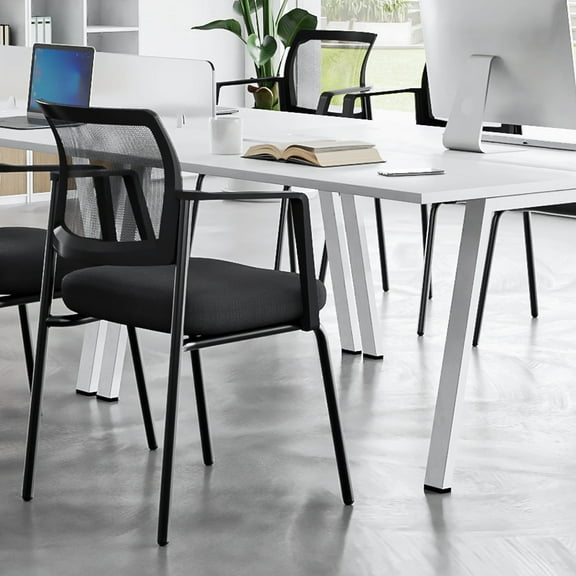 CONCETTA 2 Pcs Stackable Arm Chair with Mesh Back and Upholstered Fabric, Sturdy Metal Frame, Easy to Store and Use