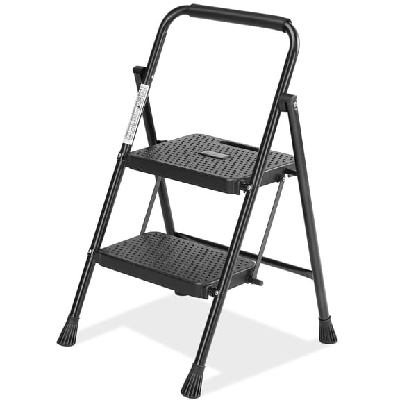CONCETTA 2-Step Folding Ladder - Lightweight, Anti-Slip Pedal, 800lb Capacity for Home & Workplace