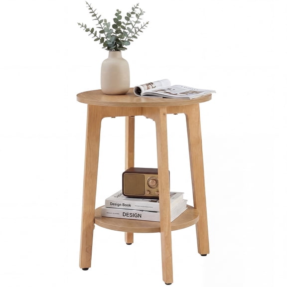 CONCETTA Bedside Nightstand, 2-Tier Round Side Table with Tapered Legs, Small End Table for Bedroom, White Wood