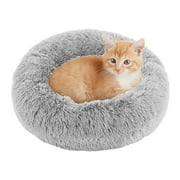 CONCETTA 20 Inch Fluffy Donut Dog Bed for Small Dog/Cat, Small Calming Pet Bed, Soft Plush, Anti-Anxiety, Machine Washable, Gray