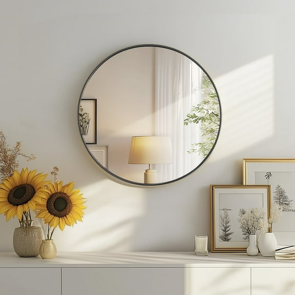 CONCETTA 20" Round Wall Mirror - Multi-Functional for Bathroom or Wall Hanging, Classic Black Frame