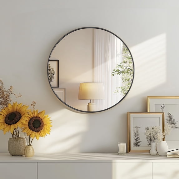 CONCETTA 20" Round Wall Mirror - Multi-Functional for Bathroom or Wall Hanging, Classic Black Frame, Gift for Mother's Day