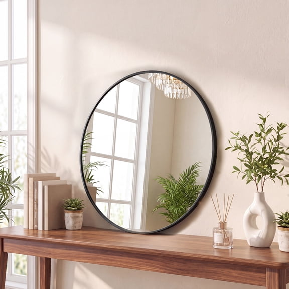 CONCETTA 20" Round Wall Mirror - Multi-Functional for Bathroom or Wall Hanging, Classic Black Frame