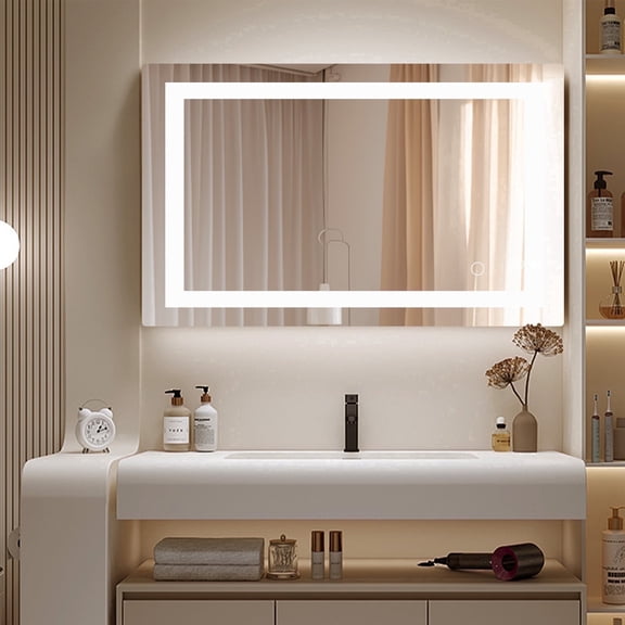 CONCETTA 20"X28" Anti-fog LED Bathroom Mirror - Dual Light Source, Three Lighting Modes, White, Gift for Mother's Day