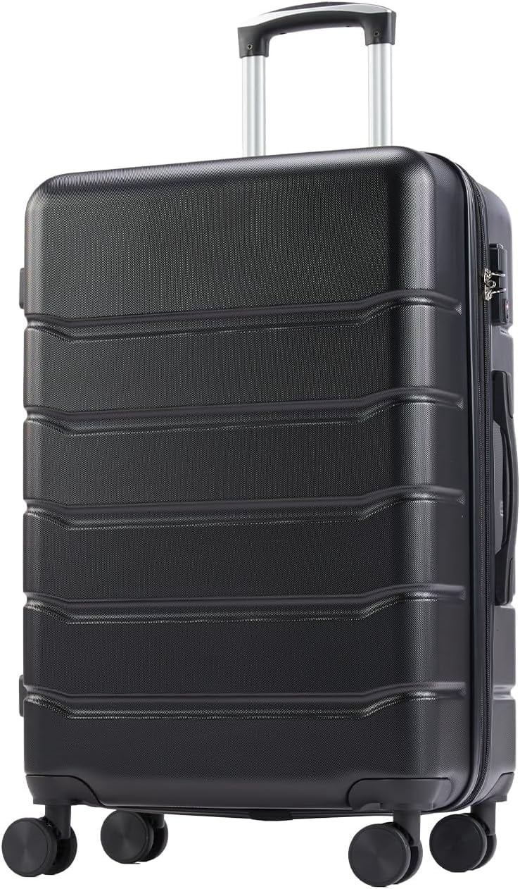 CONCETTA 20 inch Carry on Luggage, Lightweight Expandable Rolling Suitcase, Hard Shell ABS & TSA Lock Double Spinner Wheels Suit Case, Black