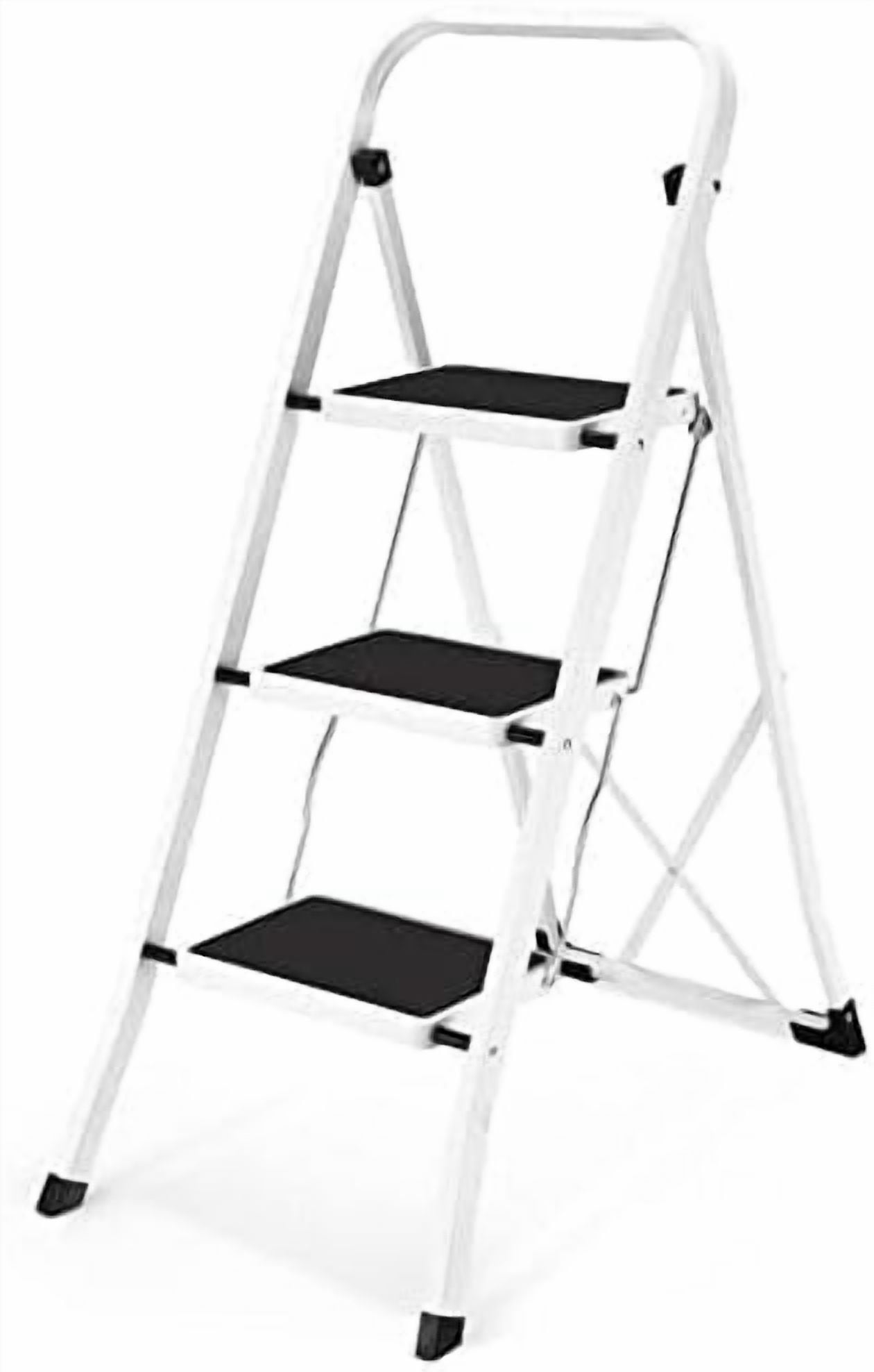 JIOABL 2 step ladder Non Slip Pedals Comfortable Handrails Portable Steel Ladder 800 lbs Capacity Ideal Kitchen Garage Outdoor Use Black