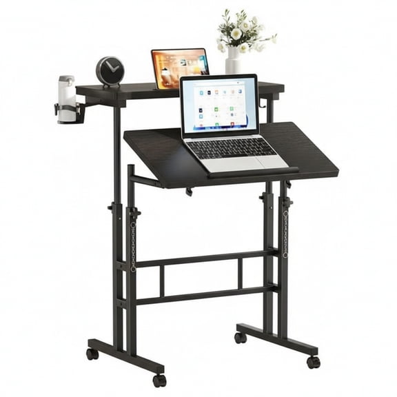 CONCETTA 23.6 inch Mobile Standing Desk, Adjustable Height Rolling Computer Desk for Home Office, Portable Treadmill Sit Stand Workstation, Black