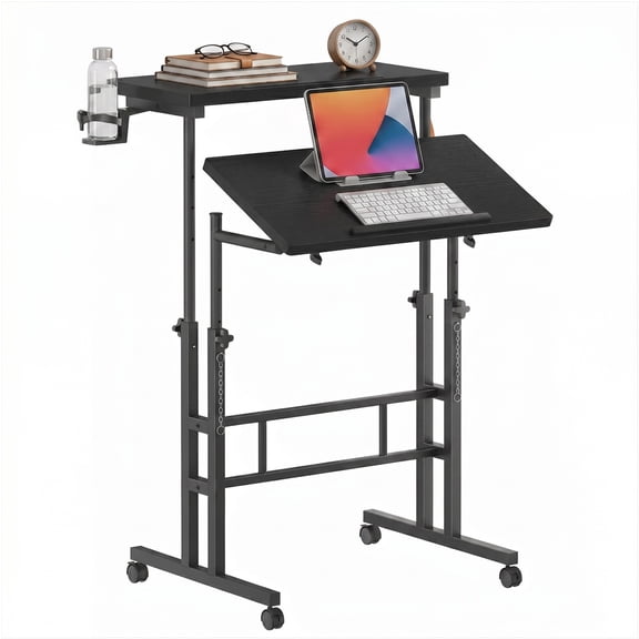 CONCETTA 23.6 inch Mobile Standing Desk, Adjustable Height Rolling Computer Desk for Home Office, Portable Treadmill Sit Stand Workstation, Black