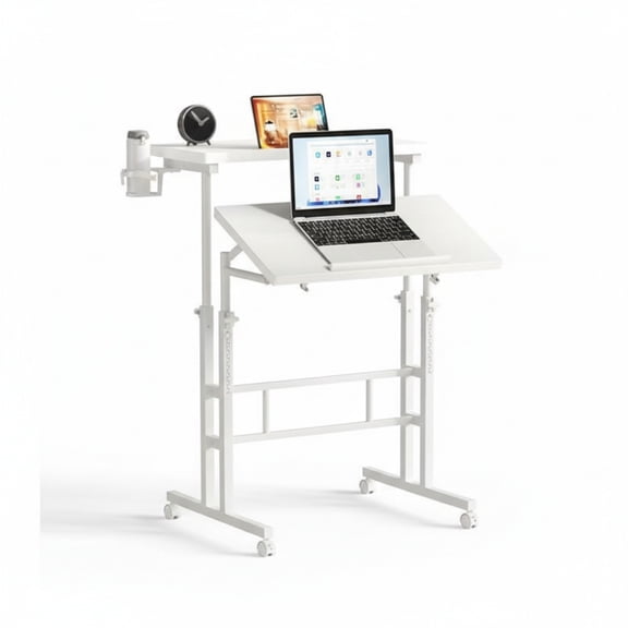 CONCETTA 23.6 inch Mobile Standing Desk, Adjustable Height Rolling Computer Desk for Home Office, Portable Treadmill Sit Stand Workstation, White