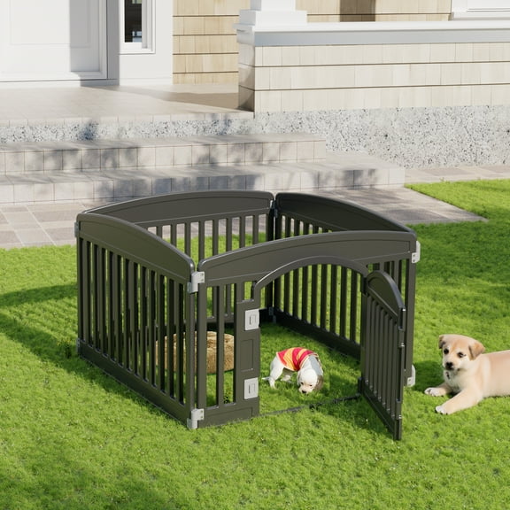 CONCETTA 24-Inch 4-Panel Lightweight Indoor Dog Playpen with Door, Customizable Puppy Exercise Pen for Home Use, Black