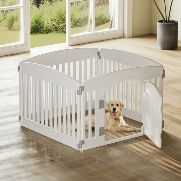 CONCETTA 24-Inch 4-Panel Lightweight Indoor Dog Playpen with Door, Customizable Puppy Exercise Pen for Home Use, White