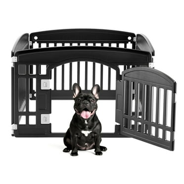 CONCETTA 24 Inch 4-Panel Portable Dog Playpen for Indoor, Plastic Lightweight Indoor Puppy Pen with Door, Customizable, Black