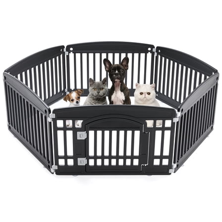 CONCETTA 24 Inch 6-Panel Portable Dog Playpen for Indoor, Plastic Lightweight Indoor Puppy Pen with Door, Customizable, Black