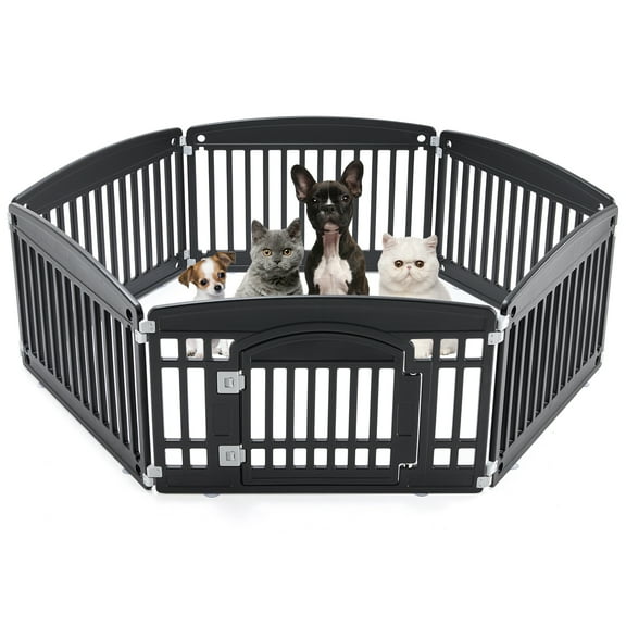 CONCETTA 24 Inch 6-Panel Portable Dog Playpen for Indoor, Plastic Lightweight Indoor Puppy Pen with Door, Customizable, Black