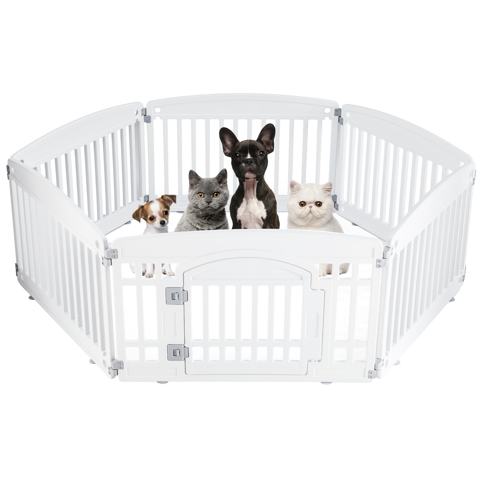 CONCETTA 24 Inch 6-Panel Portable Dog Playpen for Indoor, Plastic Lightweight Indoor Puppy Pen with Door, Customizable, White