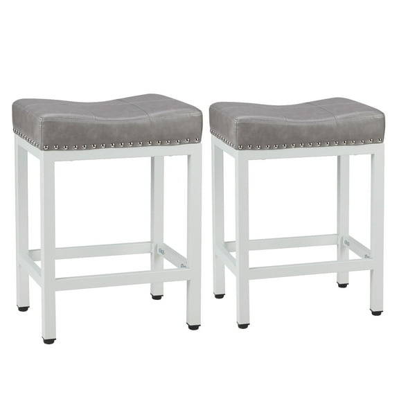 CONCETTA 24" Bar Stools - Upholstered Counter Height Chairs with Metal Bases & Footrest, Set of 2, Gray