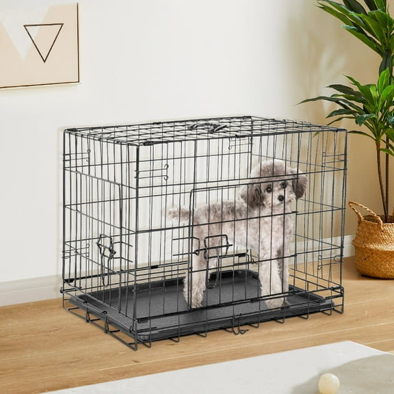 CONCETTA 24-Inch Double Door Dog Crate, Durable Metal Pet Kennel with Secure Locks, Foldable & Portable, For Indoor, Outdoor