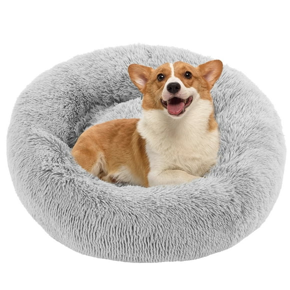 CONCETTA 24 inch Fluffy Donut Dog Bed for Small Pet, Soft Plush, Anti-Anxiety, Machine Wash, Gray