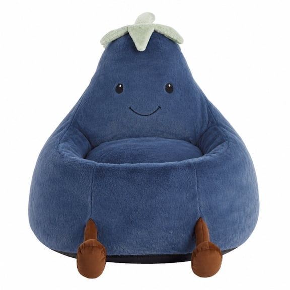 CONCETTA 24in Bean Bag Chair, Soft Faux Rabbit Fur Fabric, Cute Eggplant Lazy Chair for Kids, Living Rooms, Dark Blue